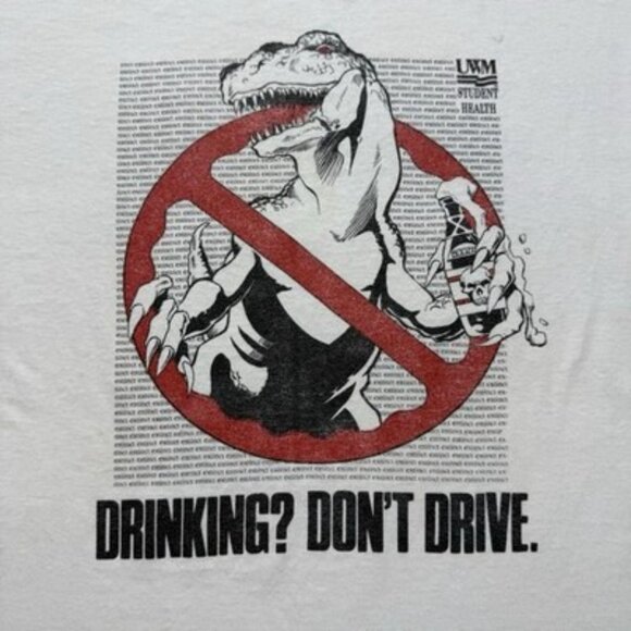 Vintage 80s 90s T-Rex Drinking Don’t Drive Cartoon UW Milwaukee Shirt Size Large - Picture 2 of 8